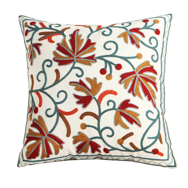 Embroidered Floral Cushion Cover for Home Decor