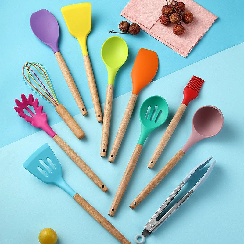 Wooden Handle Silicone Kitchenware Set