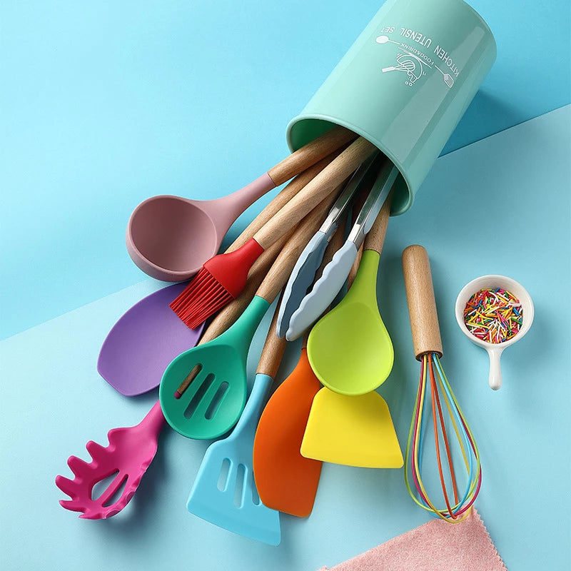 Wooden Handle Silicone Kitchenware Set