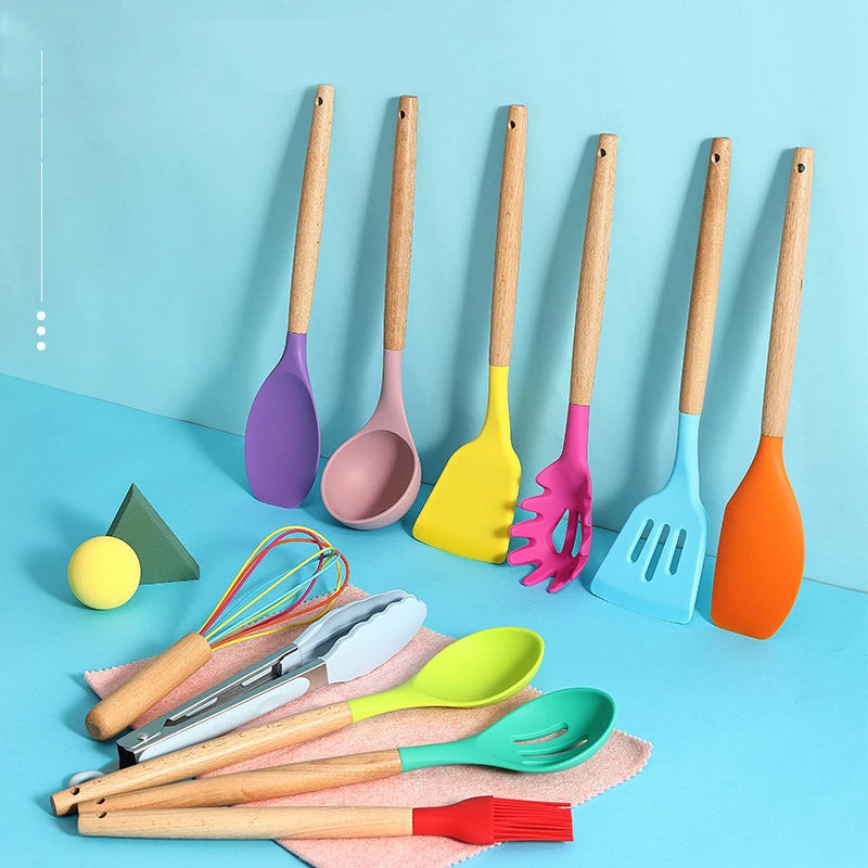 Wooden Handle Silicone Kitchenware Set