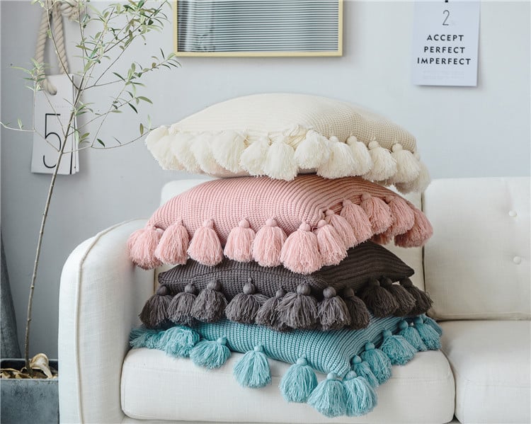 Solid Color Wool Ball Pillow