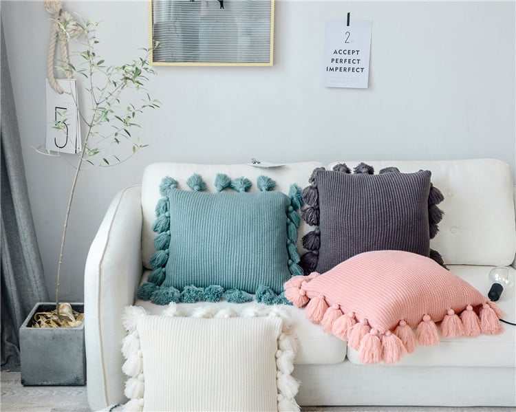 Solid Color Wool Ball Pillow