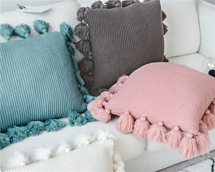 Solid Color Wool Ball Pillow