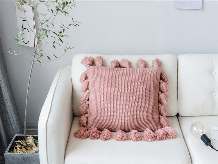Solid Color Wool Ball Pillow