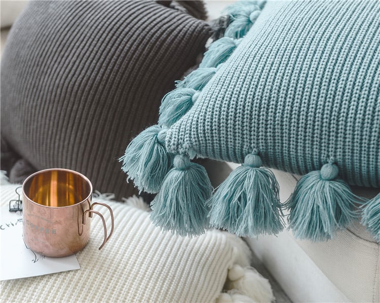 Solid Color Wool Ball Pillow