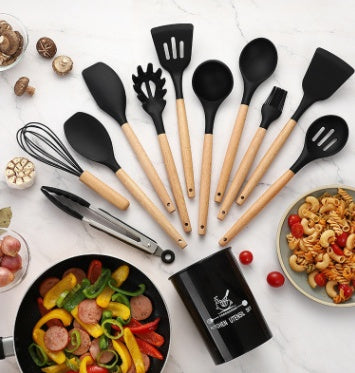 Wooden Handle Silicone Kitchenware Set