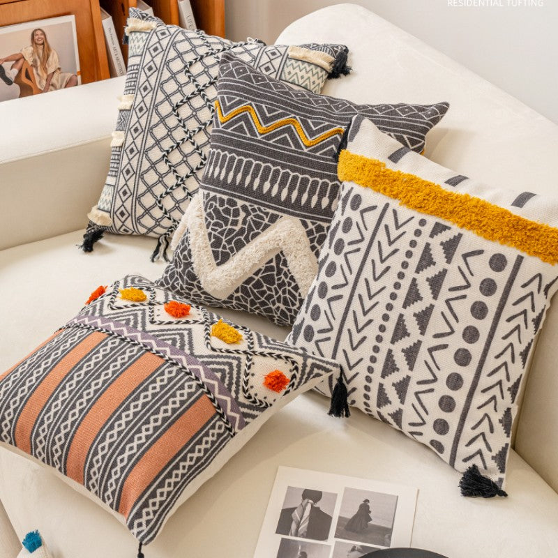 Ethnic Style Tufted Pillow for Living Room Sofa