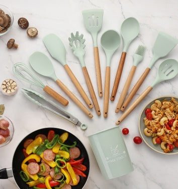 Wooden Handle Silicone Kitchenware Set