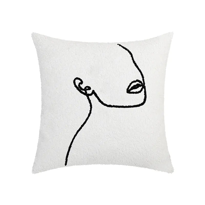 Embroidered Face and Abstract Pillowcase Cover