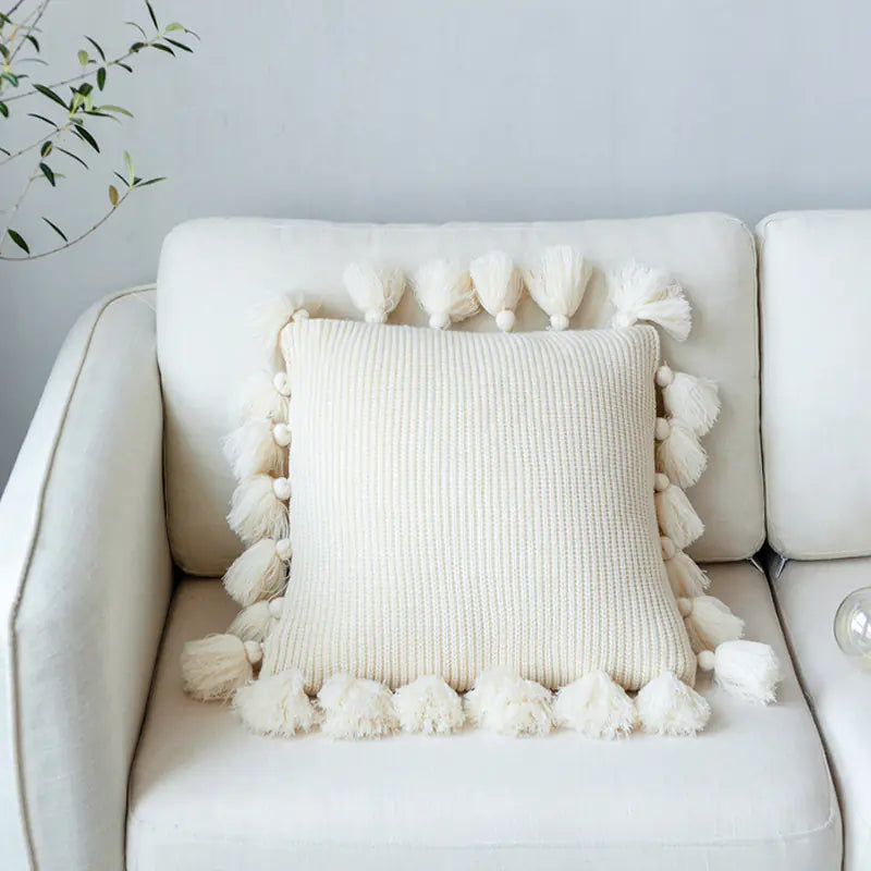 Solid Color Wool Ball Pillow
