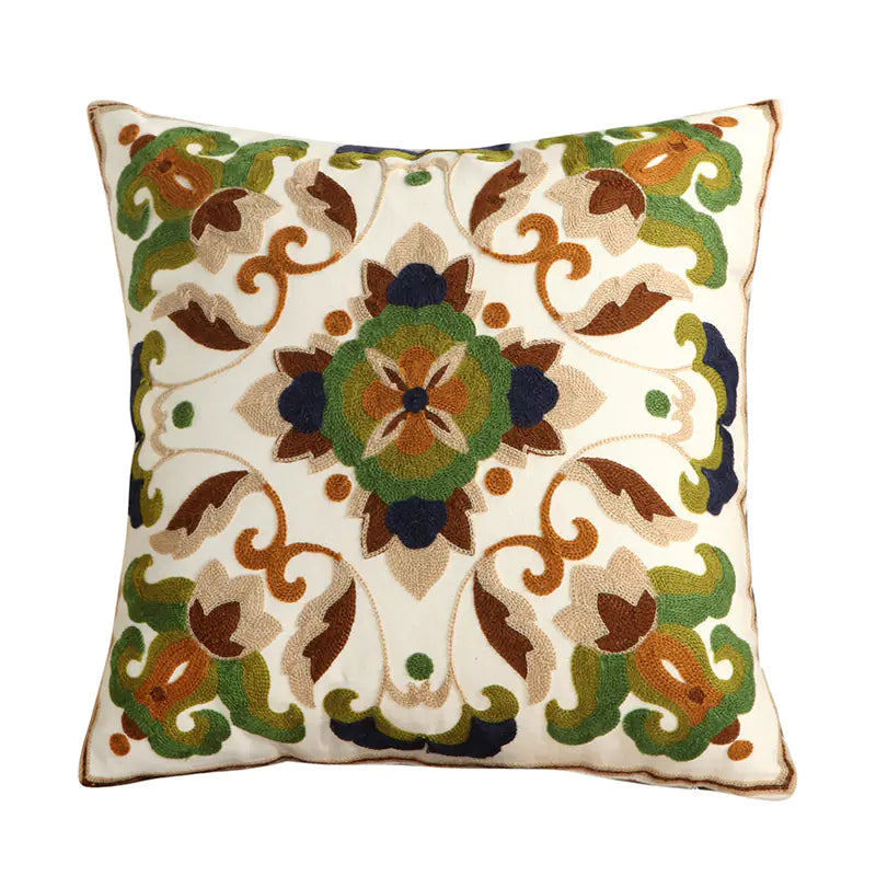 Embroidered Floral Cushion Cover for Home Decor