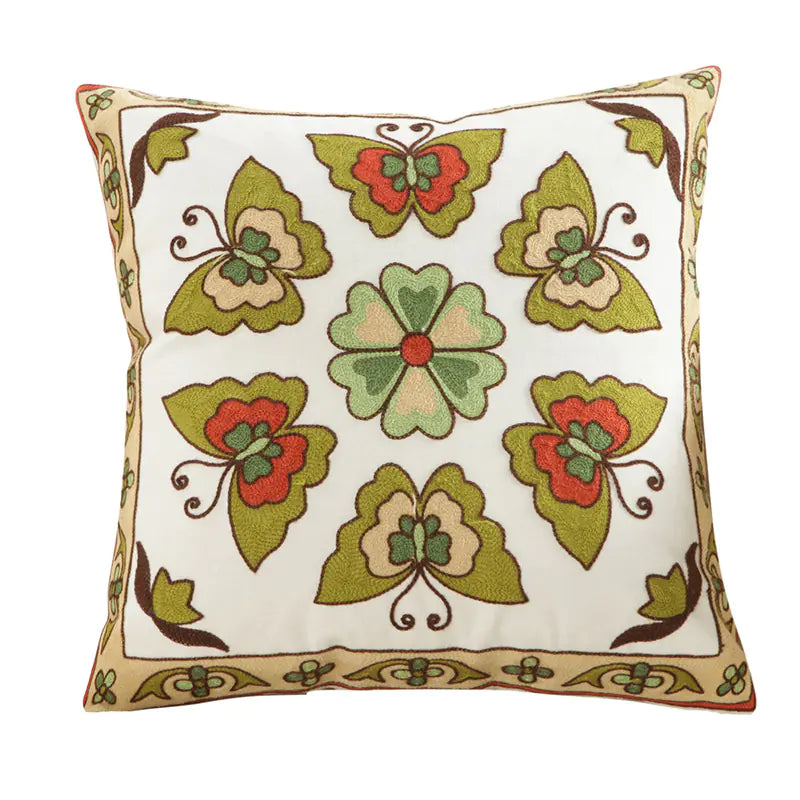 Embroidered Floral Cushion Cover for Home Decor