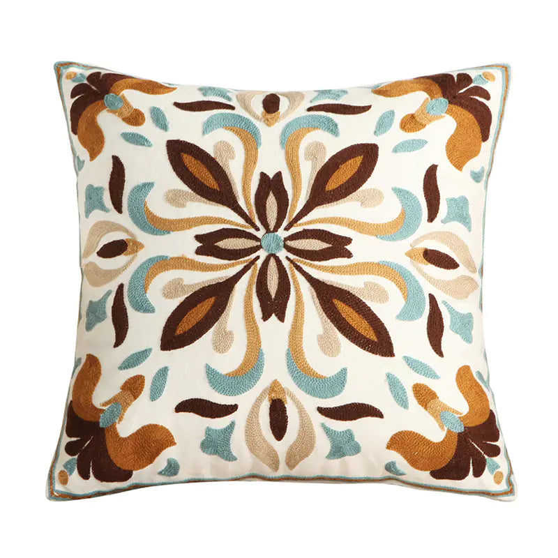 Embroidered Floral Cushion Cover for Home Decor