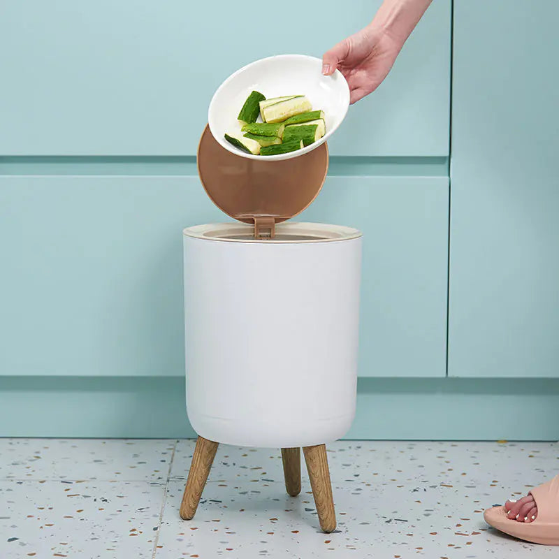 Wooden Pattern Trash Can with Lid