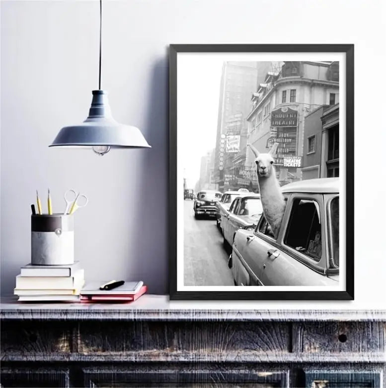 Funny Canvas Painting of Alpaca in NYC Taxi (1pc)