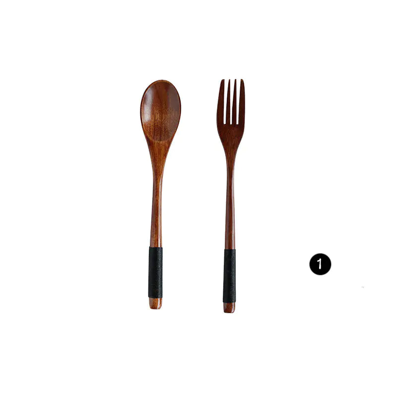 Japanese Wooden Spoon and Fork Set for Coffee Mixing