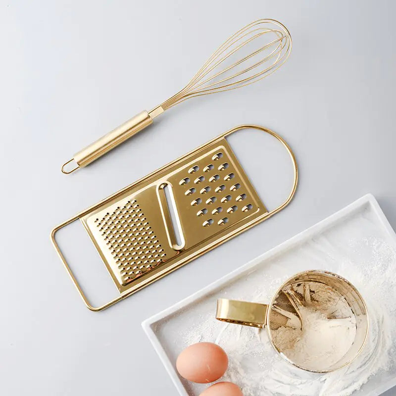 Gold Stainless Steel Whisk and Baking Tools