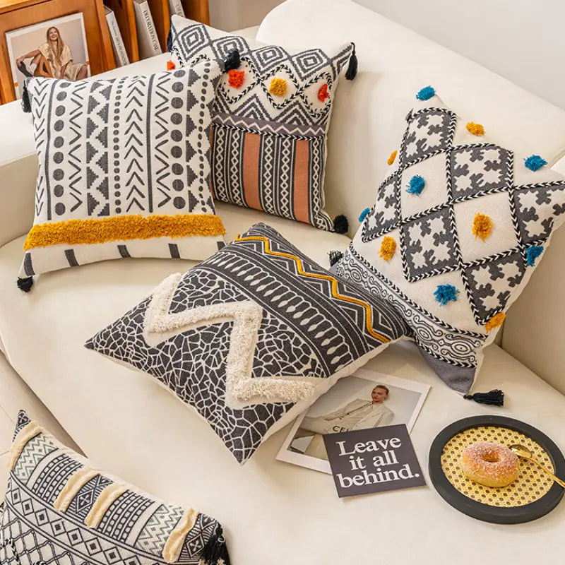 Ethnic Style Tufted Pillow for Living Room Sofa