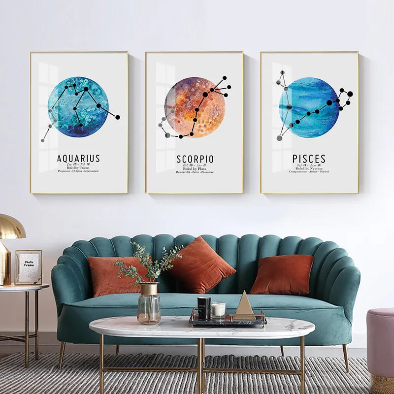 Modern Minimalistic Astrology Abstraction Canvas Painting