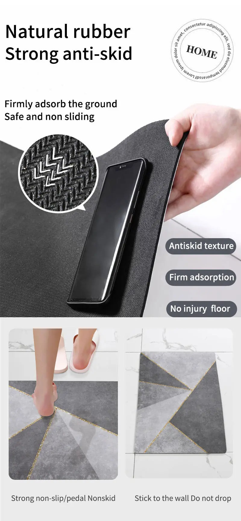 Modern Non-Slip Two-Toned Bathroom Rug (1pc)