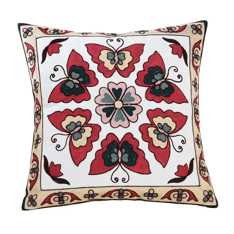 Embroidered Floral Cushion Cover for Home Decor
