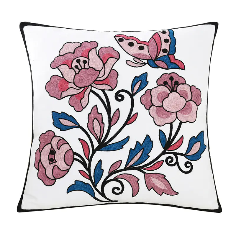 Embroidered Floral Cushion Cover for Home Decor