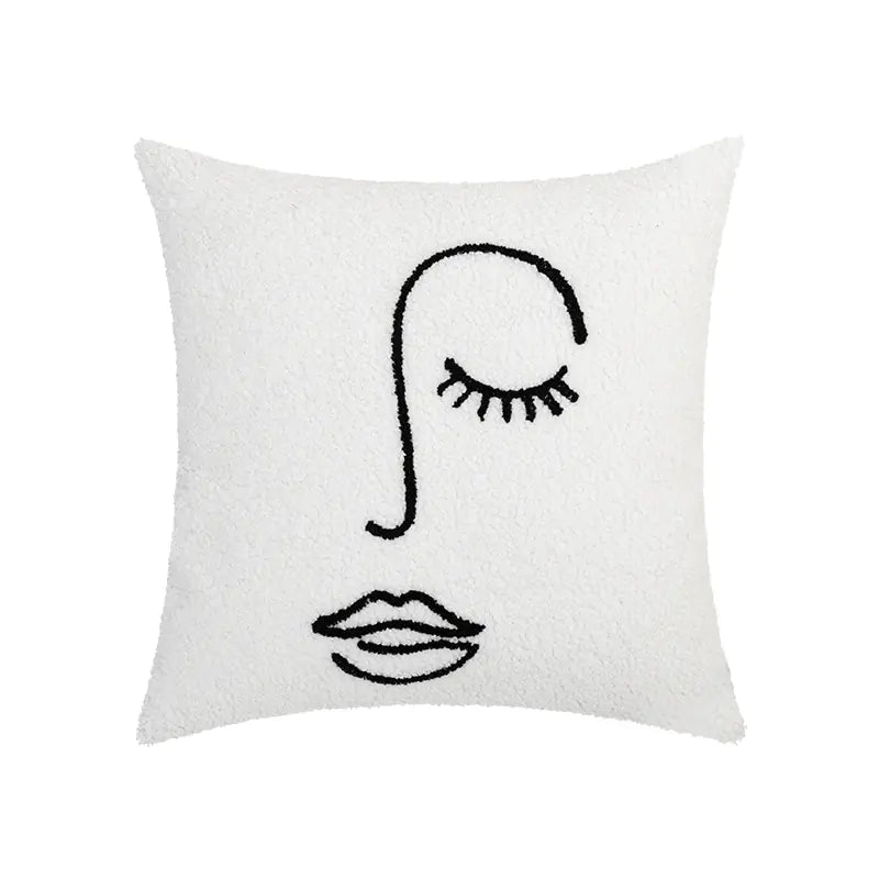 Embroidered Face and Abstract Pillowcase Cover