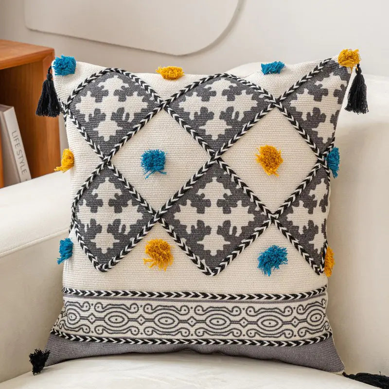 Ethnic Style Tufted Pillow for Living Room Sofa