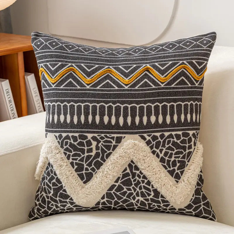 Ethnic Style Tufted Pillow for Living Room Sofa