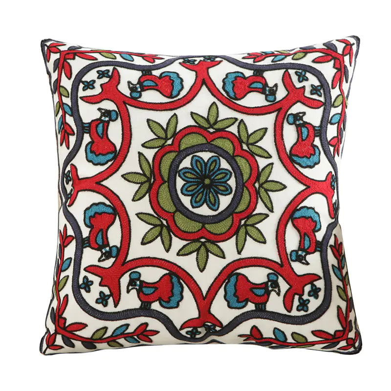 Embroidered Floral Cushion Cover for Home Decor