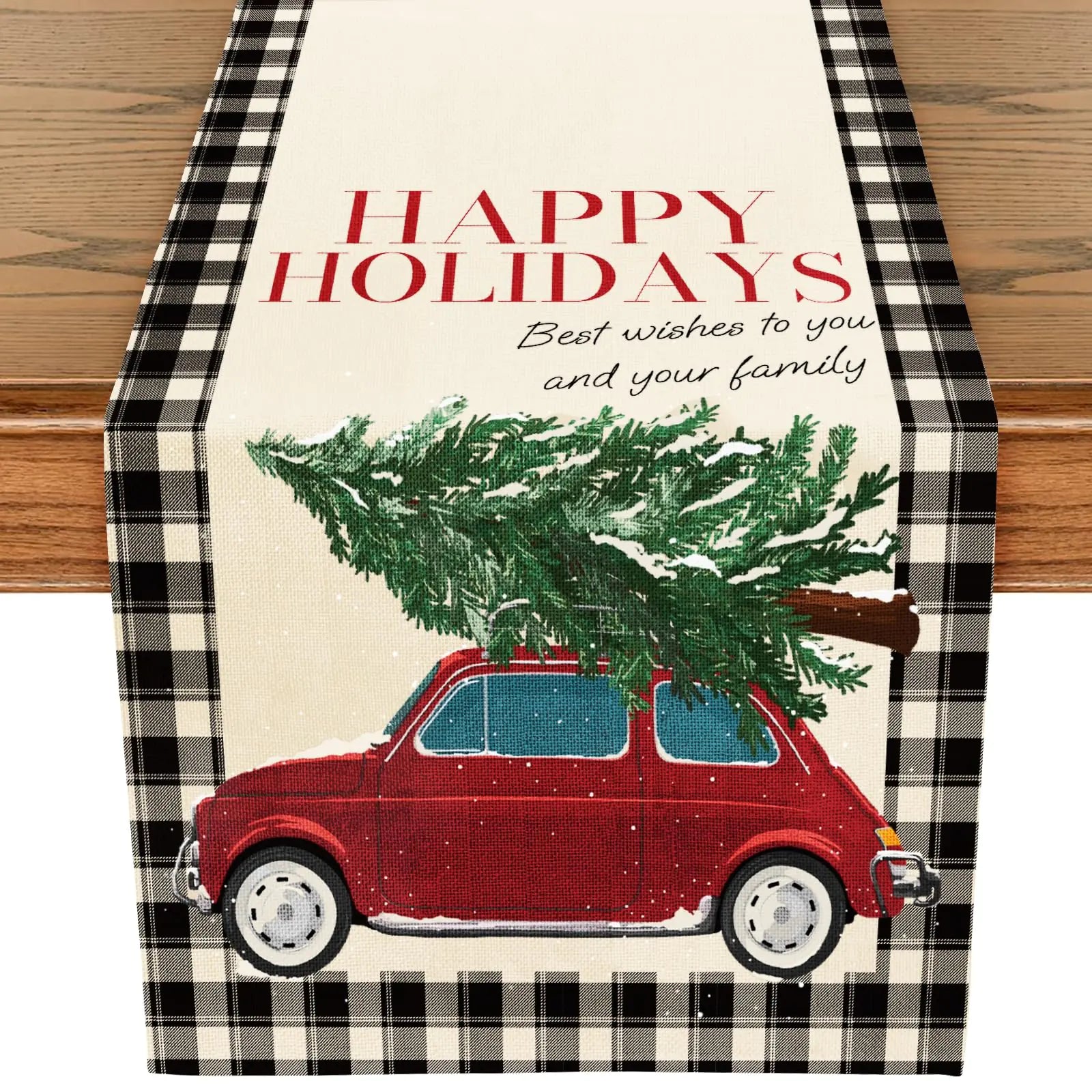 Tree Christmas Table Runner - 13 x 72 Inch  Farmhouse Style Dining Table Decoration