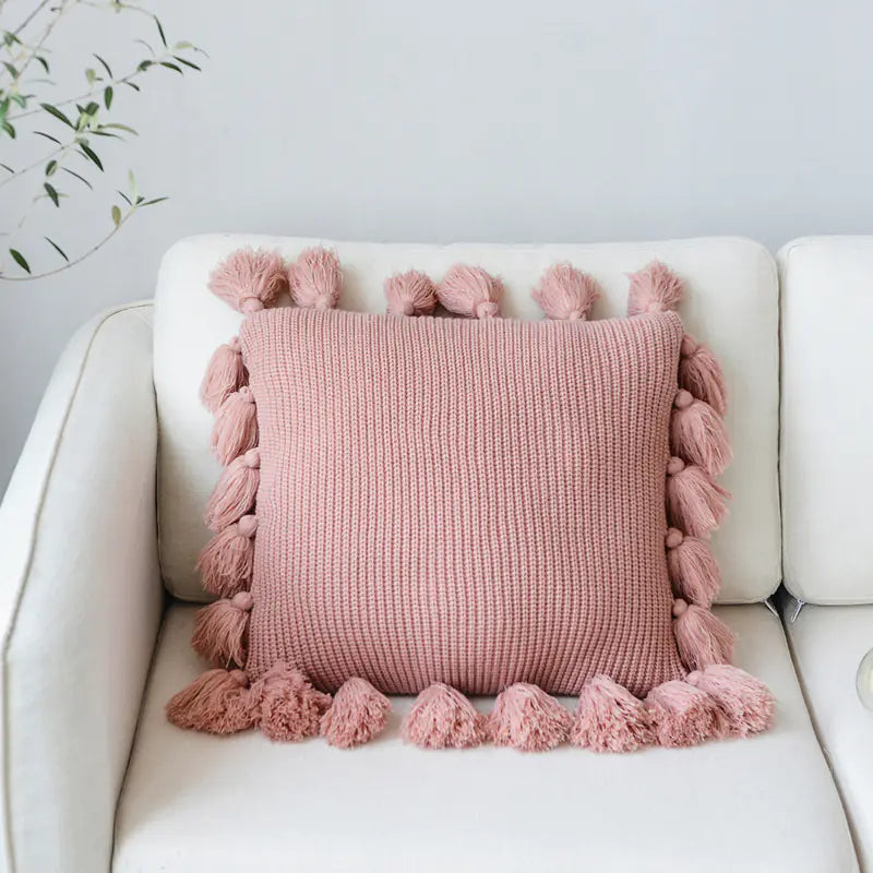 Solid Color Wool Ball Pillow