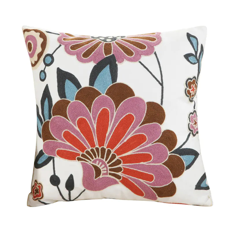 Embroidered Floral Cushion Cover for Home Decor