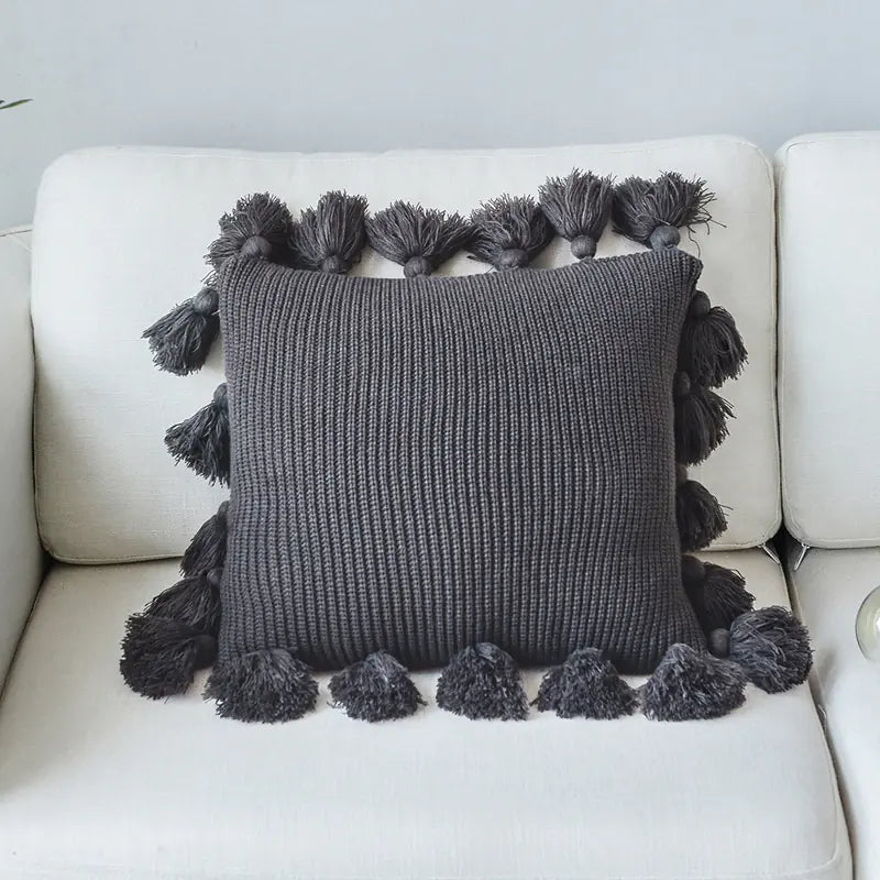 Solid Color Wool Ball Pillow