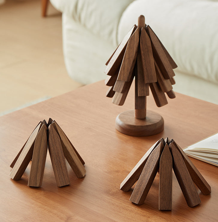 Walnut Wood Coaster Tree - Solid Wood Heat Insulation