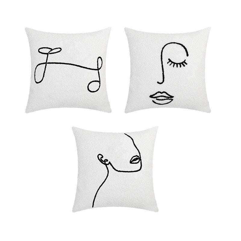 Embroidered Face and Abstract Pillowcase Cover