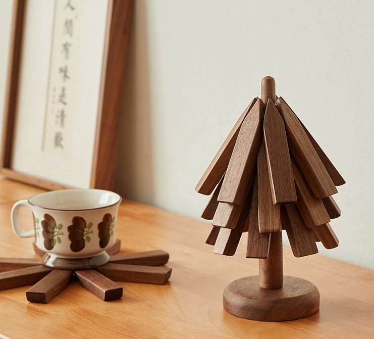 Walnut Wood Coaster Tree - Solid Wood Heat Insulation