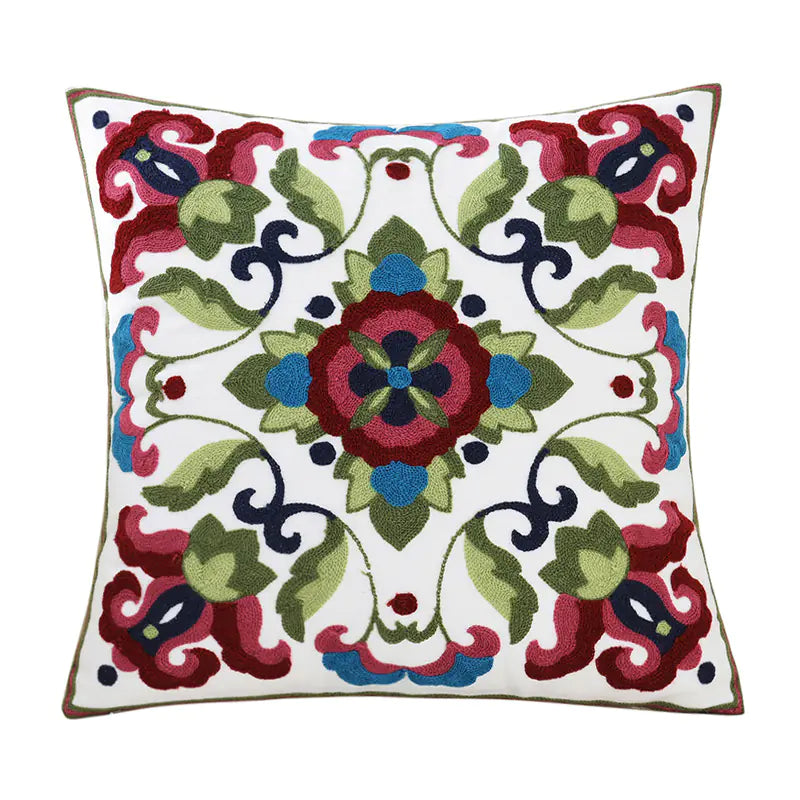 Embroidered Floral Cushion Cover for Home Decor