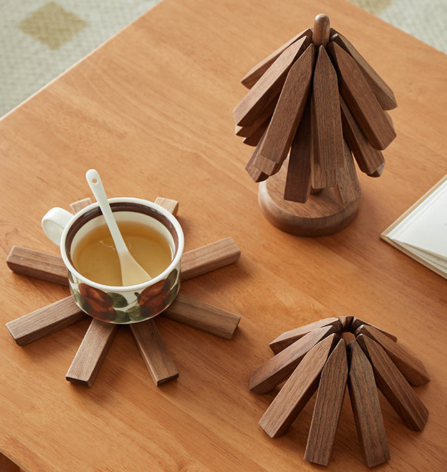 Walnut Wood Coaster Tree - Solid Wood Heat Insulation