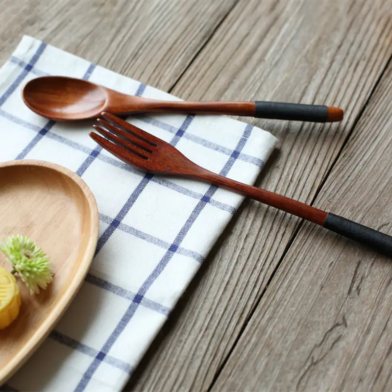 Japanese Wooden Spoon and Fork Set for Coffee Mixing