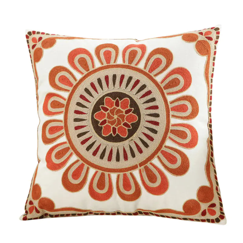 Embroidered Floral Cushion Cover for Home Decor