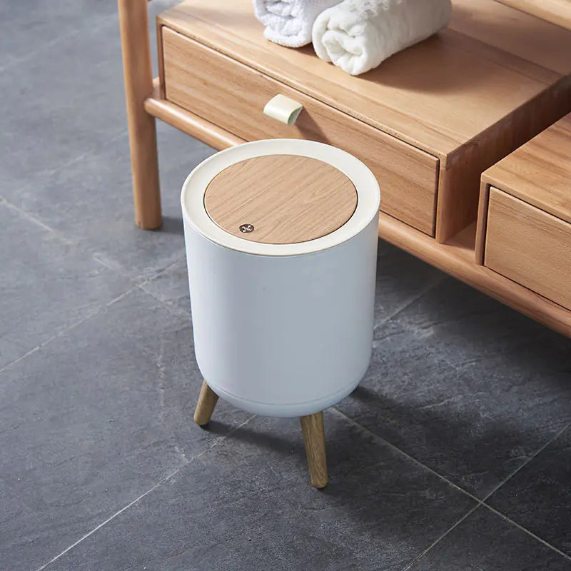 Wooden Pattern Trash Can with Lid