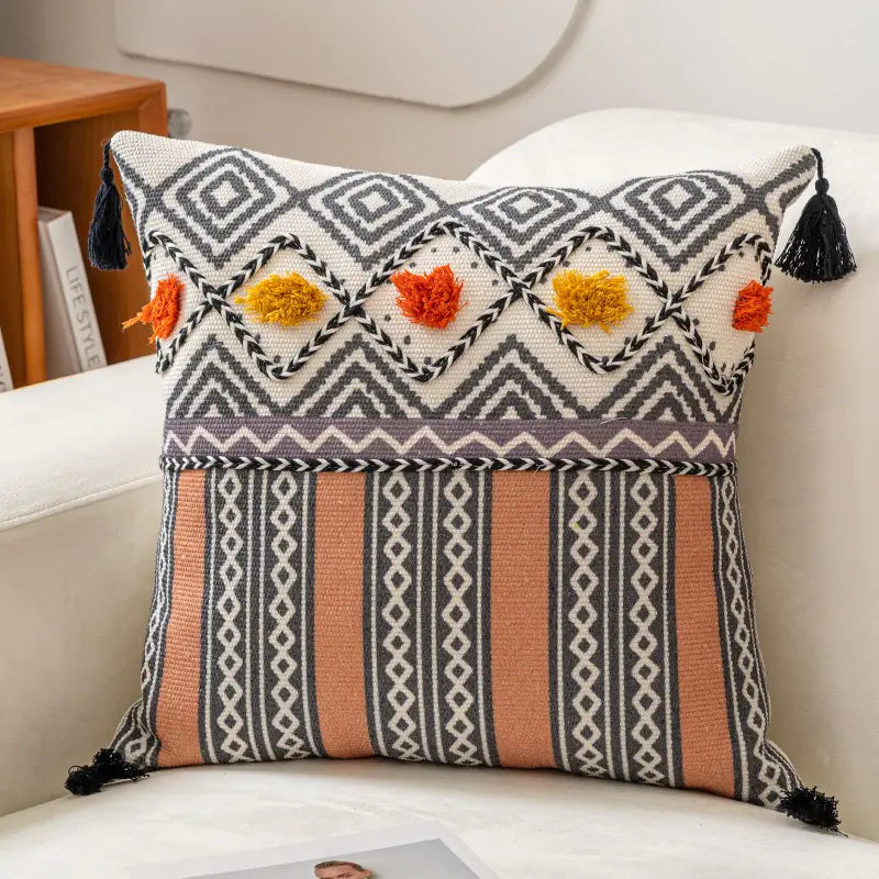 Ethnic Style Tufted Pillow for Living Room Sofa