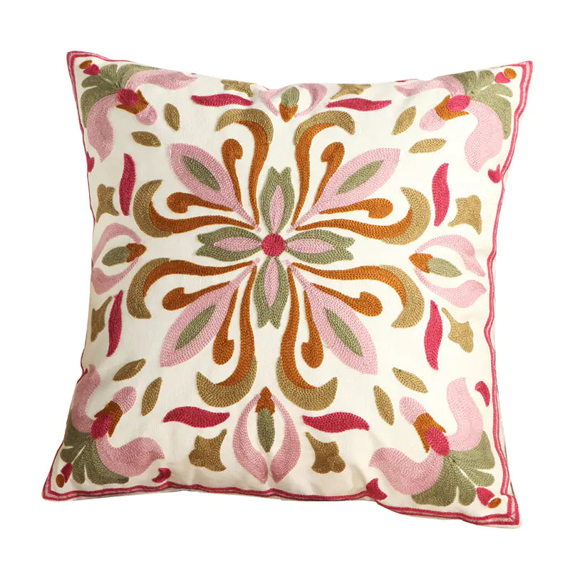 Embroidered Floral Cushion Cover for Home Decor