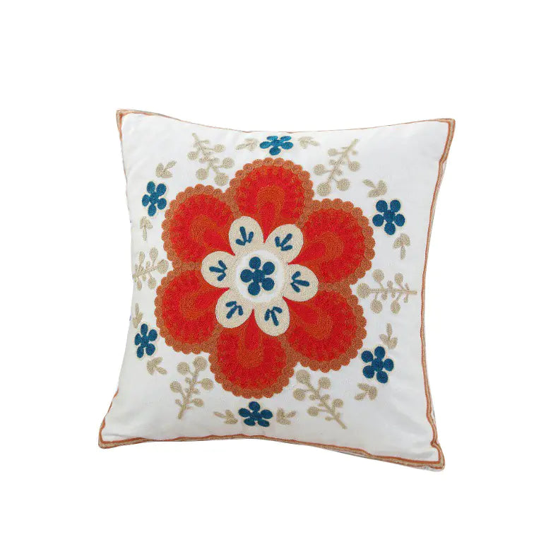 Embroidered Floral Cushion Cover for Home Decor