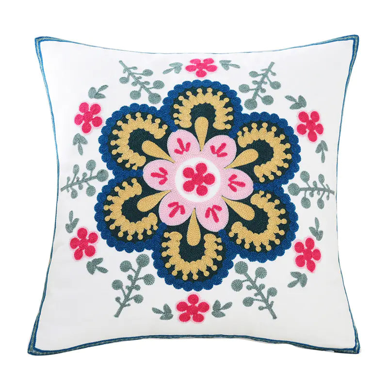 Embroidered Floral Cushion Cover for Home Decor