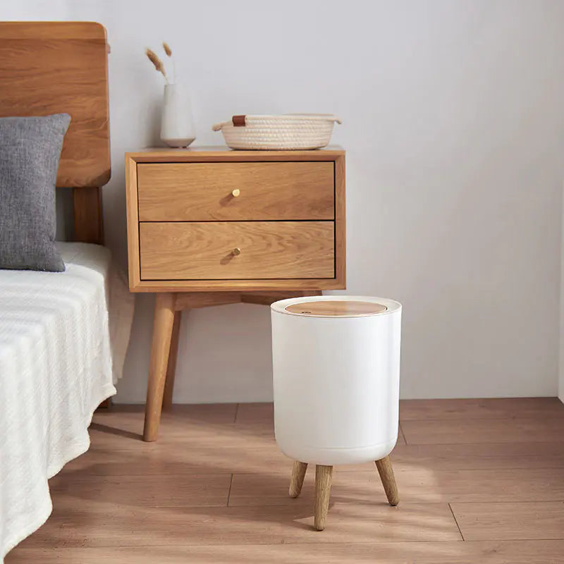 Wooden Pattern Trash Can with Lid