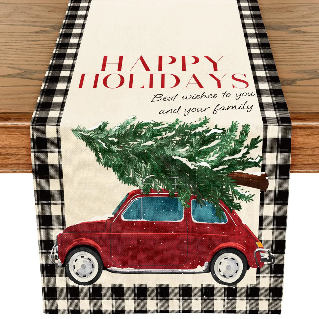 Tree Christmas Table Runner - 13 x 72 Inch  Farmhouse Style Dining Table Decoration