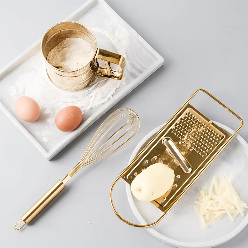Gold Stainless Steel Whisk and Baking Tools