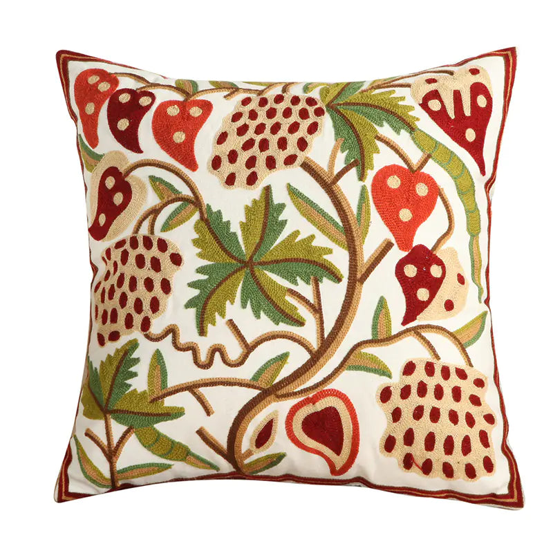 Embroidered Floral Cushion Cover for Home Decor